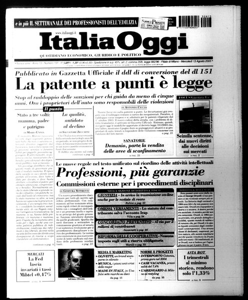 Italia oggi : quotidiano di economia finanza e politica